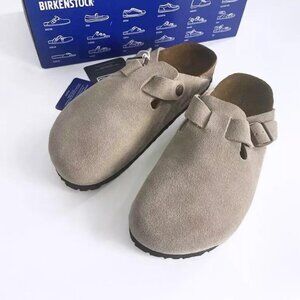 Birkenstock Boston Classic Suede Soft Leather Taupe Narrow | Women's Size EU 39
